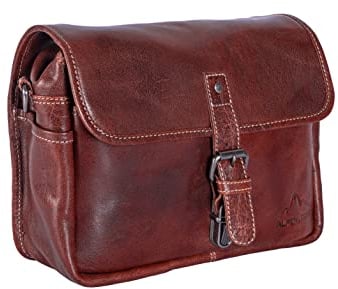 Alpenleder Kameratasche - Presse (Handgefertigt) - Nachhaltiges Bio-Leder aus regionaler Landwirtschaft | Kameratasche Spiegelreflex für Damen & Herren Leder *Fair Produziert* (30x10x20cm, Brandy)
