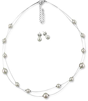 Rivelle Damen Brautschmuck Set creme Schmuckset Perlen Kette Collier Ohrringe Hochzeit Geschenkbox