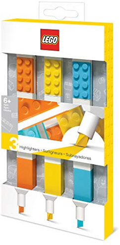 LEGO IQ Stationery 3er-Pack Textmarker mit 4x2 Bausteinen – Gelb, Orange, Blau