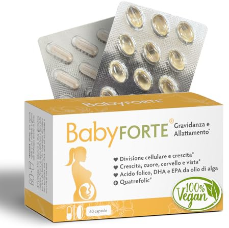 BabyFORTE® Vitamine Gravidanza Integratore | Vegano | 60 Capsule | acido folico + 17 Nutrienti - Omega 3 DHA EPA | Allattamento