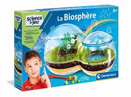 Clementoni - Science et Jeu : La Biosphère - 8 ans + Assemble ta Biosphère - Cycle de l'eau Croissance des Plantes - Inclus Graines de Trèfle + Liseron - Jeu Éducatif Scientifique - Idee Cadeau Nature