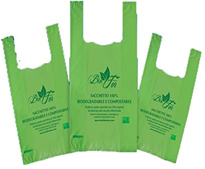 Buste biodegradabili compostabili verdi a norma shoppers sacchetti per la spesa alimenti frutta verdura negozio a rotolo varie misure-H 40 x P12 x P12 L 22 cm