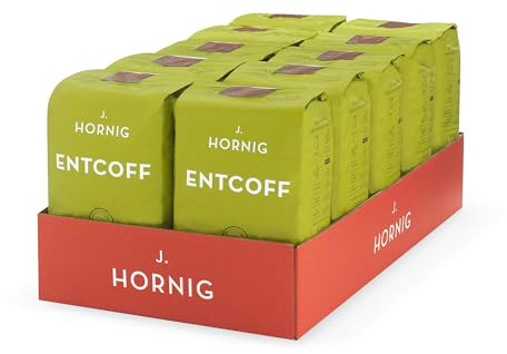 J. Hornig Kaffeebohnen Entkoffeiniert, Entcoff, 10x500g ganze Bohnen, milder & säurearmer Decaf Kaffee mit feinen Noten von Schokolade & Ahornsirup, Stärke 2/5