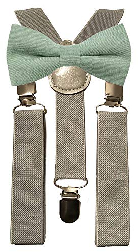 Set mit Fliege und grauen Hosenträgern, Baumwolle, für Kinder und Jungen, salbeigrün, Bow Tie: Length 10cm, width 5cm