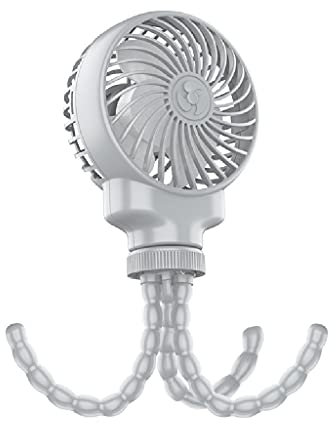 Passeggino ventilatore Polopus Ventilatore a batteria Seggiolini per auto a batteria A clip-on Ventilatore Tranquillo 3 Velocità 360 ° Ventilatore da tavolo USB rotabile con luci a LED per auto / pass