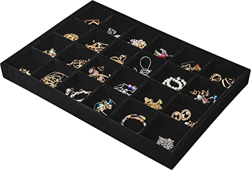Catime 24 Grids Velvet Jewellery Tray for Drawers, Stackable Jewelry Storage Tray Organiser, Removable Jewelry Display Trays for Ring Bracelet Earring Necklace, 35x24x3cm (Black)