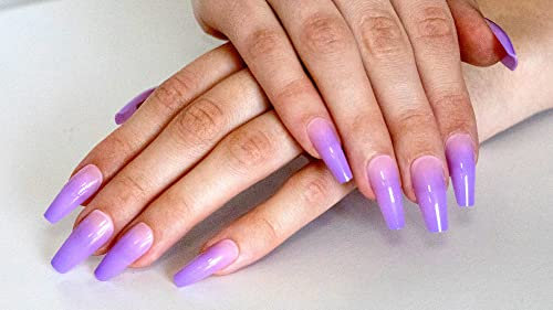 AiN Katy - Purple fashion ombre - nails to stick on - 24 pieces - press on nails long - ready to stick on - self-adhesive set - long pink black red - artificial fingernails to stick on