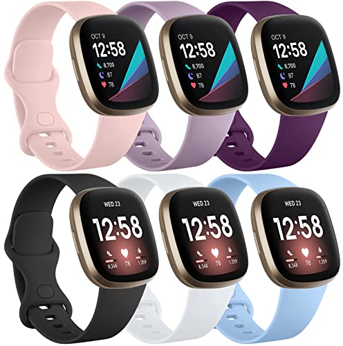 Charlam 6 Pack Ersatzarmband Kompatibel mit Fitbit Versa 3/ Versa 4/ Fitbit Sense/Sense 2 Armband, Weiches Uhrenarmband Sports Watch Armbänder für Damen Herren, Klein