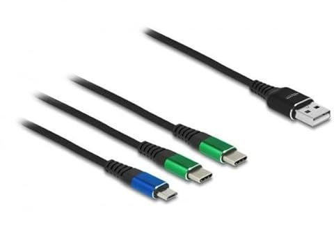 Delock USB Ladekabel 3 in 1 Typ-A zu Micro USB / 2 x USB Type-C 1 m