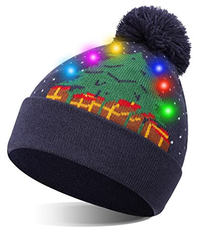 TAGVO LED leuchten Hut Mütze Stricken, Bunte LED Xmas Weihnachten Hut Mütze, Winter Schnee Hut Pullover hässliche Urlaub Hut Beanie Cap