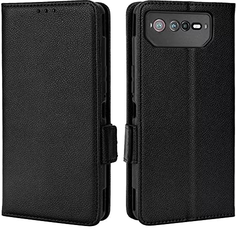 Topme Custodia in Pelle per ASUS ROG Phone 6 / ROG Phone 6D (6.78 Inches), [ Cover per Telefono Serie Modello Litchi Semplice] - Nero