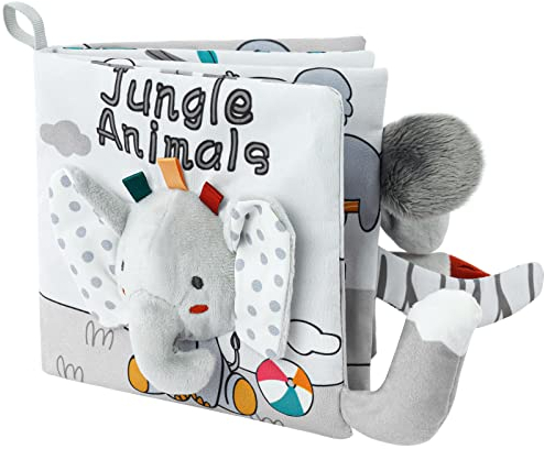 Vicloon Stoffbuch für Babys,Bilderbuch aus Stoff mit Tiere,frühe Entwicklung Baby Tuch Bücher,Wahrnehmungs-Lernspielzeug,Geschenke für Babys-ElefantenStil