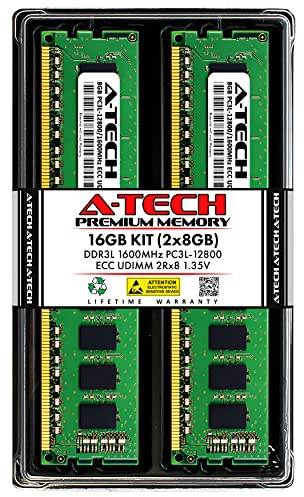 A-Tech Server 16GB Kit (2 x 8GB) 2Rx8 PC3L-12800E DDR3 1600MHz ECC Unbuffered UDIMM 240-Pin Dual Rank DIMM 1.35V Workstation Server Memory RAM Upgrade Stick Modules (A-Tech Enterprise Series)