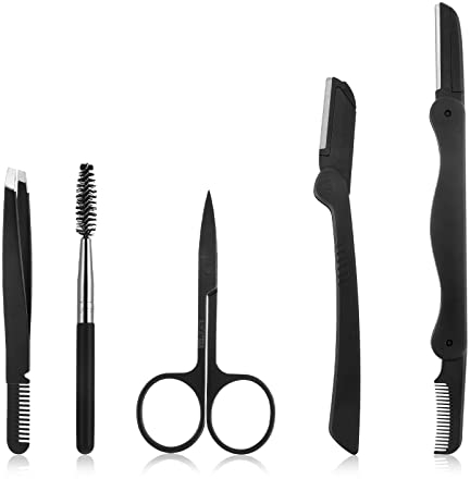 Lusofie Ciseaux à Sourcils Toilettage des Sourcils 5 en 1 Rasoir à Sourcils en Acier Inoxydable avec Peigne à Sourcils Pince à Epiler Bobine à Sourcils Brosse Ciseaux pour Hommes et Femmes