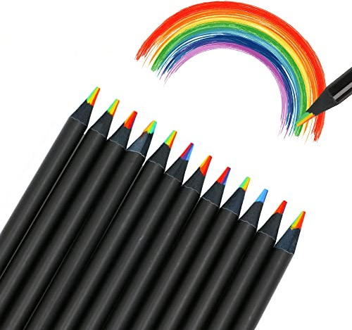 CiciIng 12 Stücke Regenbogenstift, Regenbogen Buntstifte, 7 in 1 Farbstifte für Erwachsene, Mehrfarbige Bleistifte für Kunst, Zeichnen, Färben, Skizzieren
