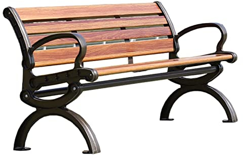 YSUEFIJO Gartenbank in Holzoptik, UV-beständig Gartenbank, Parkbank Wetterfest, Sitzbank Balkon, mit Rückenlehne Armlehne, Terrassenbank Holz, Bank Sitzbank Gartenmöbel
