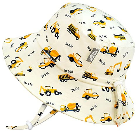 Jan & Jul Baby Fischerhut für Jungen mit Verstellbarem Kinnriemen (Kleine Bagger, 6-24 Monate)