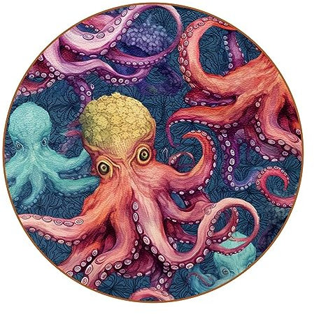 Cartoon-Ozean-Oktopus-Untersetzer für Getränke, 6 Stück, Tisch-Schutzmatte für Weingläser, Tassen und Tassen, wiederverwendbar im Büro, Küche, Bar, 10,9 cm