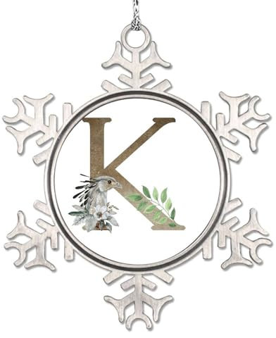 Lmmixee Initial Letter K Snowflake Ornament Alphabet with Jungle Animals Monogram Christmas Decorations For Tree Personalized Christmas Ornaments 2023 Christmas New Year Gifts 3 Inch