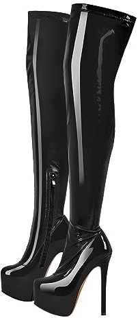 blingqueen Damen Stiefel Stretch Boots Overknee Plateau Stiletto Metallic Schwarz 37 EU