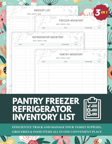 3 In 1 Pantry Freezer Refrigerator Inventory List: Simple Inventory Log Book To Keep Record of Grocery & Food Items, Quantity and Expiration Date