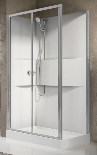 Novellini Media 2.0 2P Standard 120x80 cm Cabina Box Doccia Multifunzione Apertura 1 Anta Scorrevole Reversibile Miscelatore Meccanico Vetro Trasparente Profilo Silver Ripiani Doccetta Altezza 210 cm