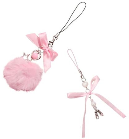 Koonafy Handy Anhänger Ästhetisch Y2K Rosa Schmetterling Schleife Knoten Schlüsselband Handschlaufe Handy Kette AntiVerlust Handy Anhänger Rucksack Geldbörse Kamera Dekor