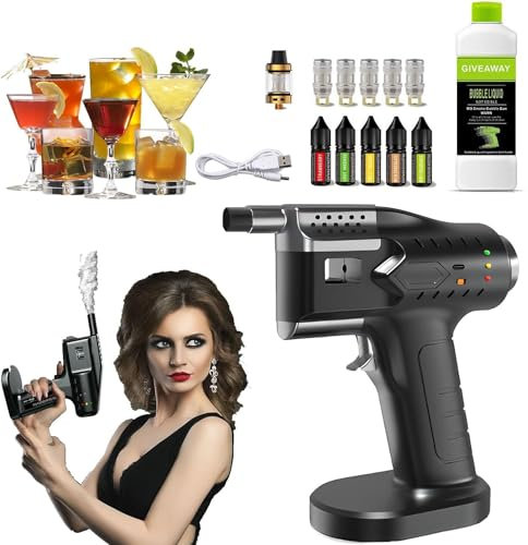 Witriolik Fumoir a froid, Kit de Fabrication de Bulles Cocktail, Pistolet à Bulles Fumée à Cocktail avec Accessoires, Pistolet à Bulles fumé pour Aliments de Cuisine, Chefs et barmans(Black)