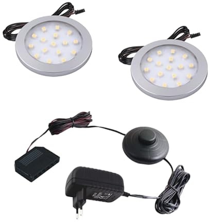 ledomec LED-Aufbauleuchte ORBIT 1,5W (silber warmweiß 3000K, 2er Komplettset mit Fußdruckschalter und Trafo)