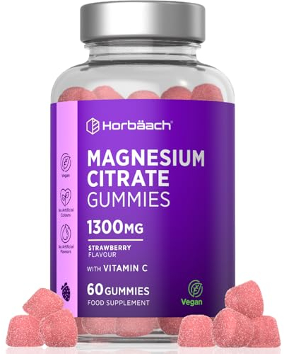 Magnésium Gummies 1600mg | Magnesium Citrate Gummies | Alternative to Iron Tablets | 60 Vegan Gummies | by Horbaach
