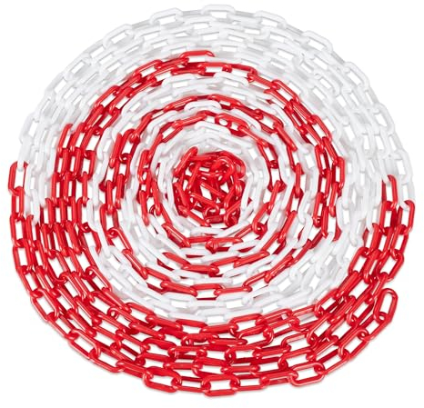 Relaxdays Cadena de Plástico para Señalización, Barrera Obras, Valla Aparcamientos, Colas, 30 m, Rojo/Blanco