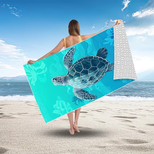 Turtle Mikrofaser Strandtuch, 180*100CM Microfaser Badetuch Groß, Sandfreie Schnell Trocknend Badehandtuch Groß, Strandhandtuch, Leichte Strandtücher, Strandlaken für Reise, Strand, Camping, Sauna