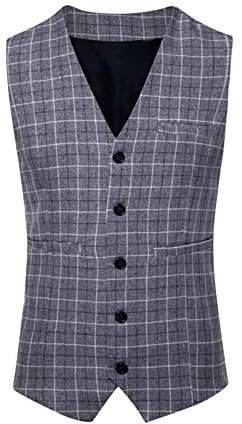 KBOPLEMQ Gilet estivo da uomo, per lavoro, per smoking a due file, per smoking con bottone, formale, tinta unita, slim fit, per matrimoni, O grigio., L