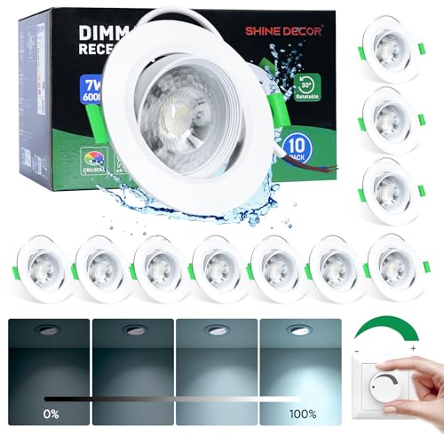 Shine Decor Spot LED Encastrable, Blanc Froid 6000K Spot LED Dimmable, Spot Salle de Bain,Spot Dimmable LED,Spot à LED Pour Plafond, Lumières Encastrées à LED Pour Chambre à Coucher Cuisine, Lot de 10
