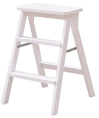 Scaletta in Legno a 3 gradini Sgabello Portatile Pieghevole Sgabello da Cucina Sedia da Ufficio Scaletta di Sicurezza Sedili (Bianco)