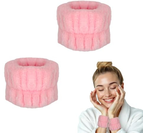AHLPO Spa Handgelenk Waschband - Saugfähiges Schweißband Handgelenk, Mikrofaser Gesicht Wasch Armbänder, Kosmetik Haarband für Frauen Mädchen, Skincare Armband für Makeup Dusche (Rosa)