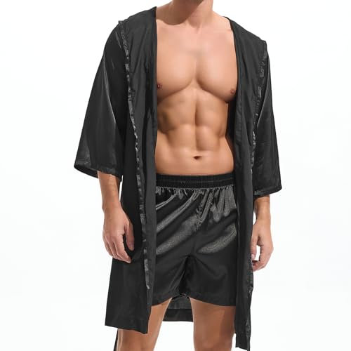 Amy Coulee Men's Satin Robe Bathrobe Lightweight Sleepwear Pyjamas for Men, black, M