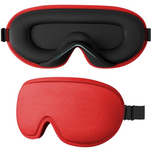 Supefisher Schlafmaske für Frauen & Herren, 2024 Upgrade 3D Schlafmaske für Seitenschläfer, 100% Lichtblockierende Schlafbrille, Verstellbares Gummiband für Reisen, Yoga, Nickerchen (Rot)