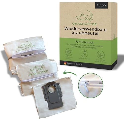 GRASHÜPFER® 3 Stück Wiederverwendbare Staubbeutel für Roborock mit Reißverschluss für S8+, S8 Pro Ultra, S7 Pro Ultra, S7 MaxV Pro Ultra, S7 Max Ultra, Q5 Max+, Q7 Max+, Q8 Max+