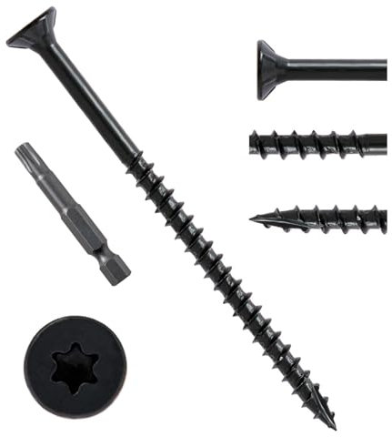 Dayalo 50 viti per legno Torx, 4,8 x 63 mm, viti per truciolato, viti per legno nero, viti per costruzione in legno, viti a testa svasata per legno, vite universale, filettatura parziale, con punta