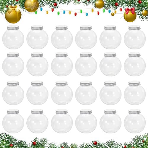 24 flaconi sferici da 60 ml, contenitori in plastica trasparente con coperchio, bicchieri, barattoli, caramelle, decorazioni per feste all'aperto, per tè, succhi di frutta, latte, caramelle, biscotti