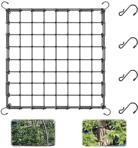 Scrog Netz 130x130 cm Pflanzennetz Elastische Ranknetz für kletterpflanzen Gartennetze mit 4 Haken Ranknetz für Pflanzen, Gemüse, Früchte, Blumen