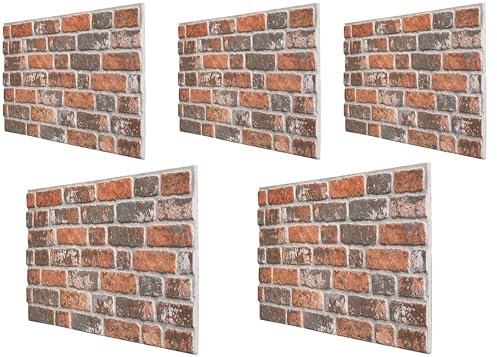 Turkish Zone Lot de 5 panneaux 3D de 2,5 m² – Panneaux en polystyrène aspect pierre – Pour cuisine, salle de bains, balcon, chambre à coucher, salon, mur arrière de cuisine et terrasse (brique rouge)
