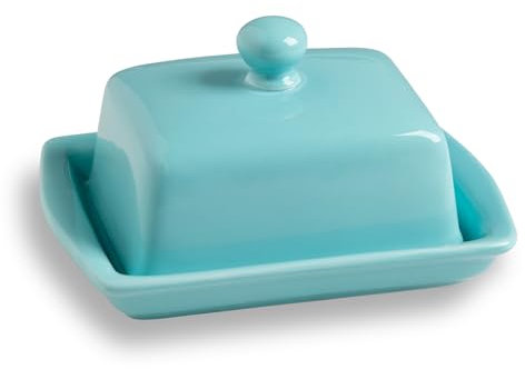 Sweejar Home Covered Ceramic Butter Dish with Lid, Large Rectangular Butter Dish,Vintage French Butter Holder for Counter, Kitchen Deco & Butter Storage(Turquoise)