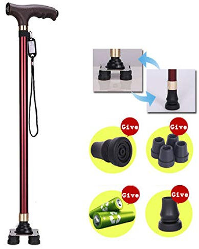 MRKU Gehstock für Senioren – Gehstock für ältere Männer – Gehstock für Senioren, Vier Fuß – Multifunktionstiegel – Rutschfester Stock, einziehbare Lampe, schöne Landschaft