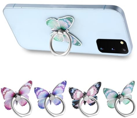 4 Stück Schmetterlings Handy Ring Ständer, Niedliches Schmetterlingsmuster Bemalter Fingerständer 360° Drehbarer Metall- Handyhalter, Universell Kompatibel Mit Allen Smartphones