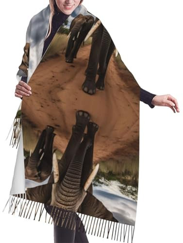 MDATT Damen-Schal mit Elefanten-Aufdruck, weich, modisch, Wickelschal für Abendkleider, Hochzeit, Schwarz , Einheitsgröße