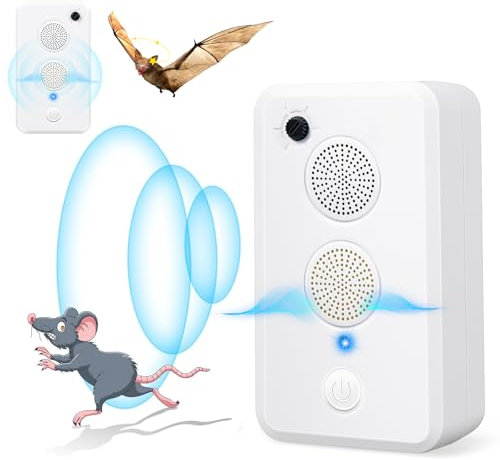 Lot de 2 répulsifs à ultrasons pour chauves-souris d'intérieur et d'extérieur - Système de rejet de chauve-souris électronique - Répulsif électronique pour chauves-souris - Pour grenier, porche