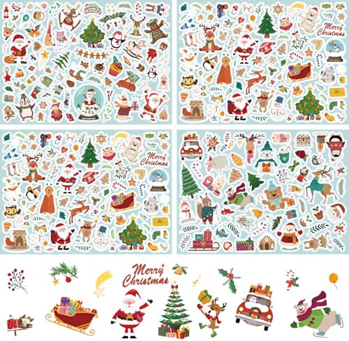 Weihnachtssticker Set, 284 Weihnachten Aufkleber Selbstklebend für Karte Machen, Stickers Weihnachten für Scrapbooking Tagebuch Fotoalben Geschenke Briefe, Weihnachtsaufkleber Weihnachtsdekoration
