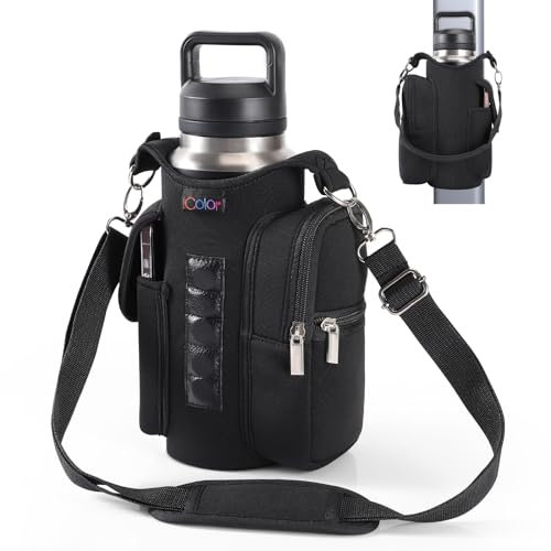 icolor Magnetic Gym Bag Water Bottle Carrier Holder with Strap & Phone Pockets, Diameter 3.9 Gym Magnetic Bag 5 Built-in Magnets Gym Accessories Organizer Bottle Pouch Sling Sleeve